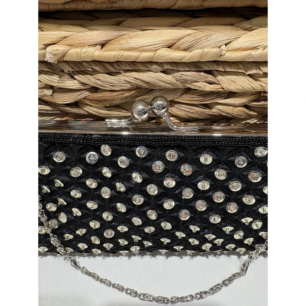 VTG Sasha New‎ York Black & Silver  Rhinestone Clutch EF032 NWT